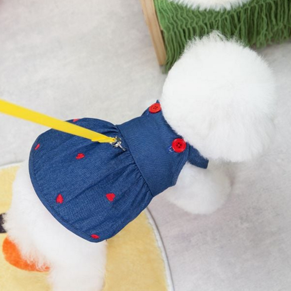 멜빵 강아지 데님 스커트 청치마 강아지 하네스 원피스 - 상품 이미지