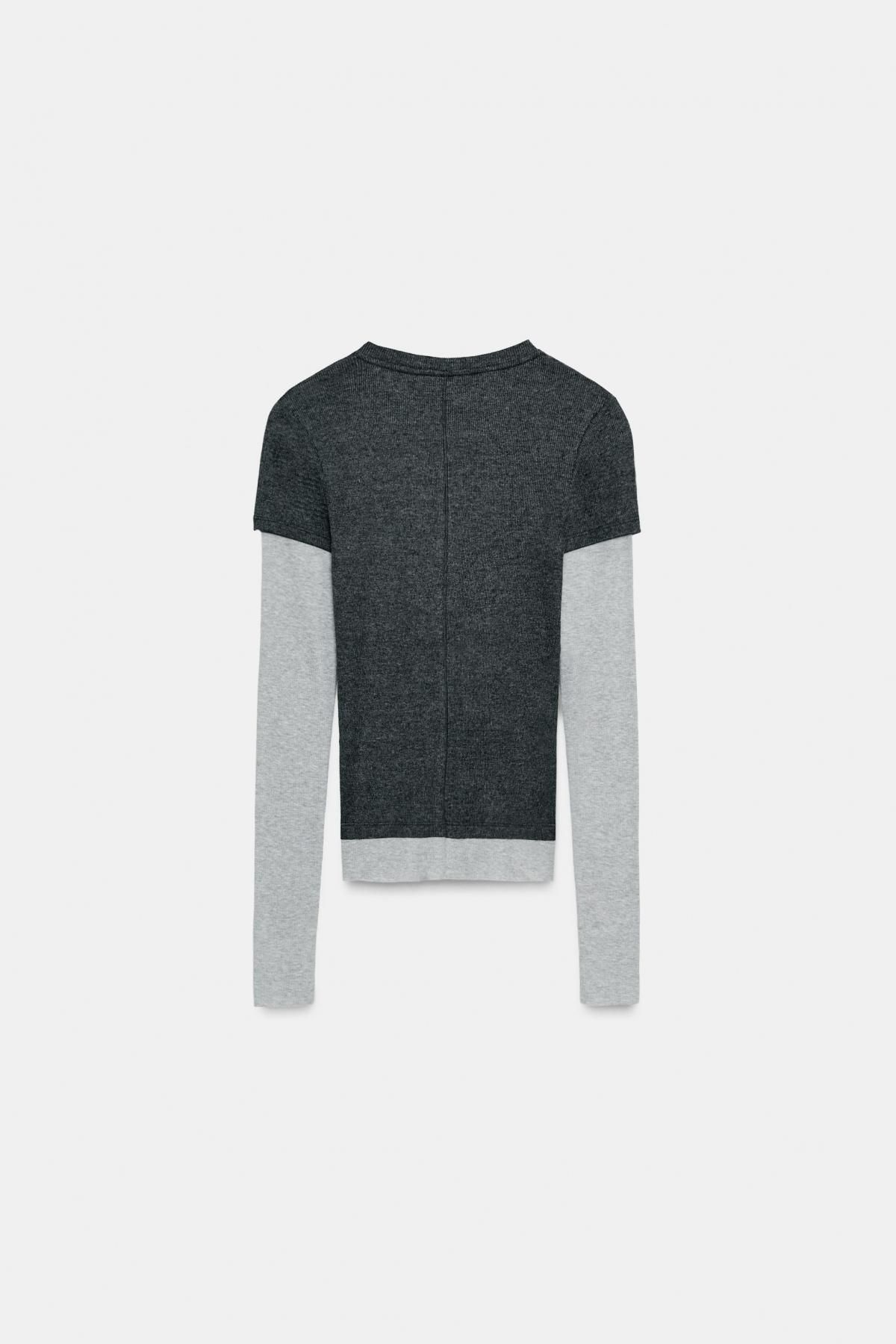 자라 더블 레이어드 슬림핏 긴팔 티셔츠 0085/848 GREY MARL - 상세 이미지 4