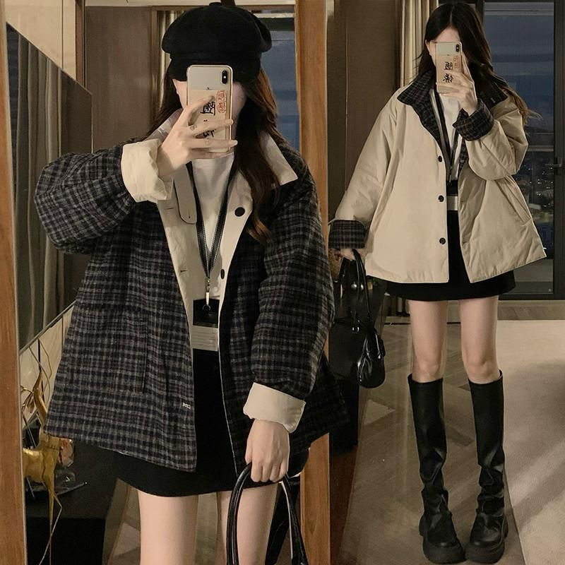 여성 빅사이즈 양면 리버시블 누빔 패딩 점퍼 오버핏 루즈핏 따뜻한 겨울 데일리 아우터 - 메인 이미지