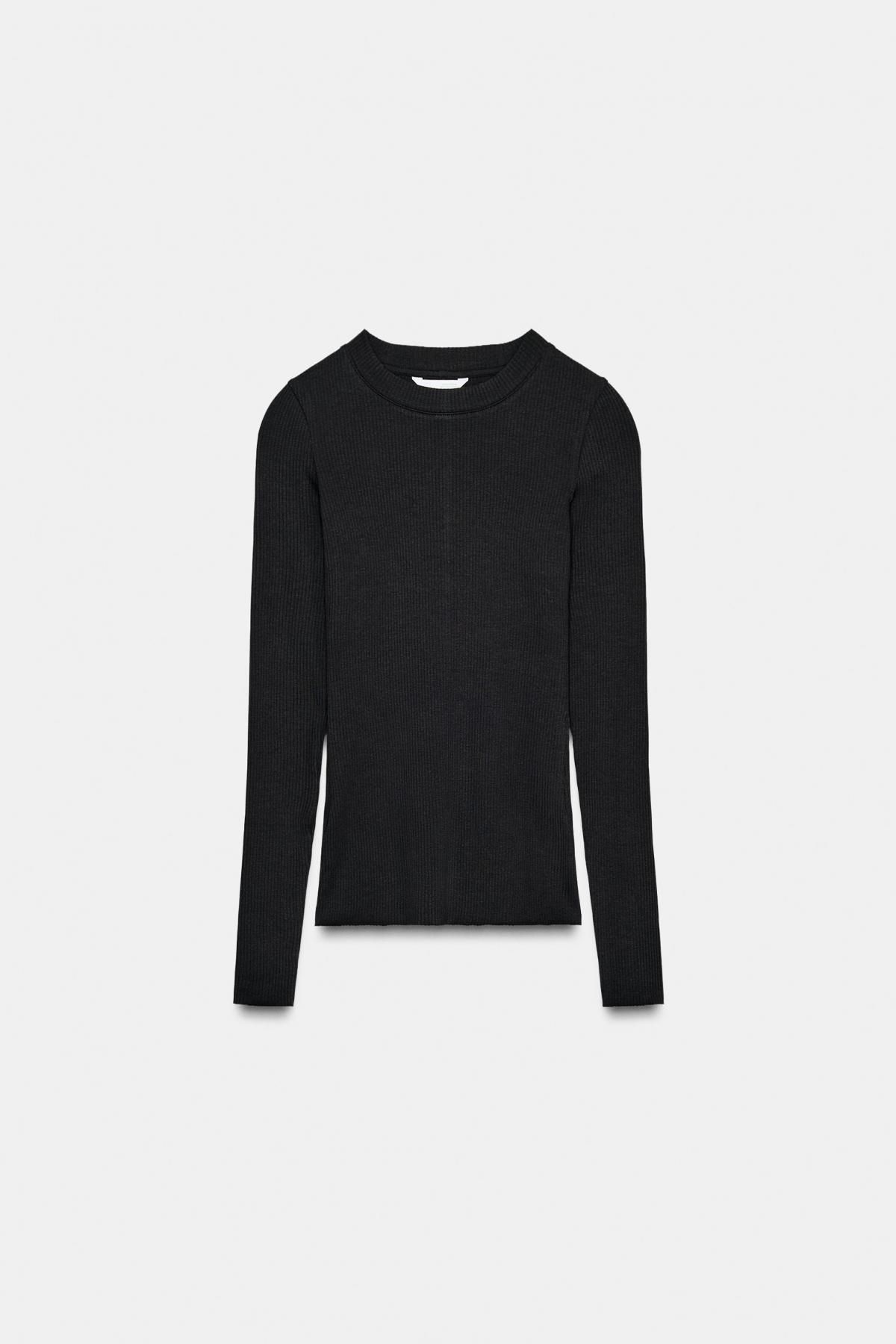 자라 베이직 슬림핏 골지 라운드넥 긴팔 티셔츠 4174/745 CHARCOAL GREY - 메인 이미지