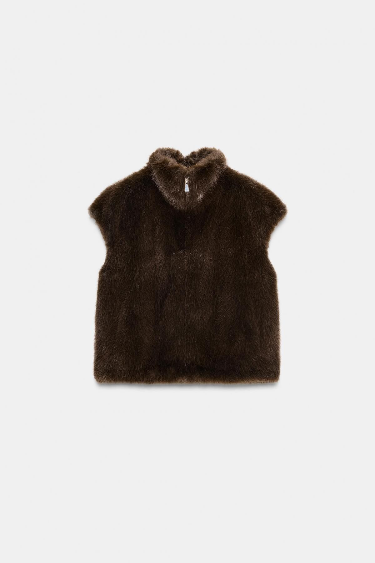 자라 페이크 퍼 집업 베스트 4360/244 BROWN - 상품 이미지