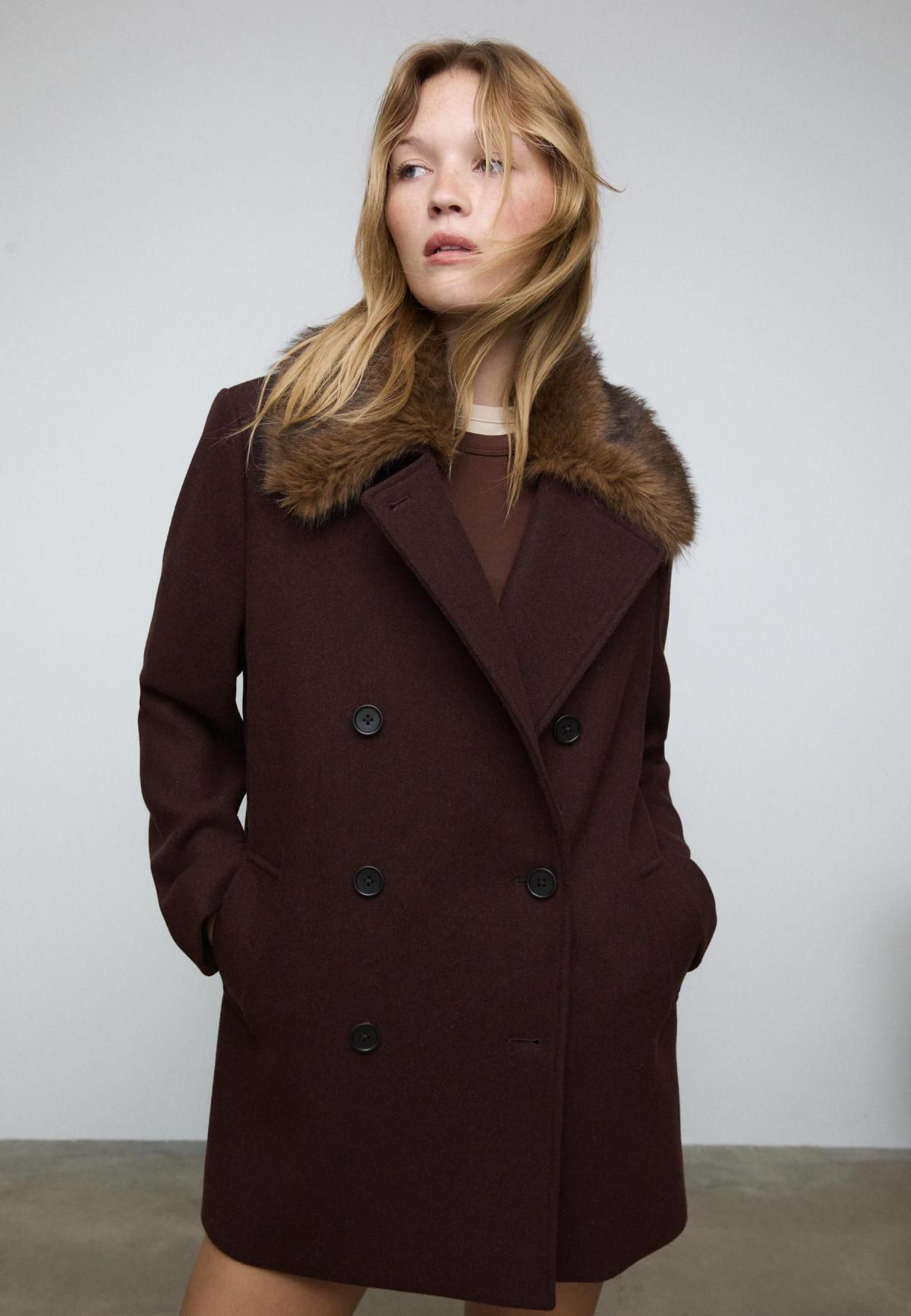 스트라디바리우스 페이크 퍼카라 펠트 롱 더블 코트 5812/788 BROWN - 상세 이미지 4