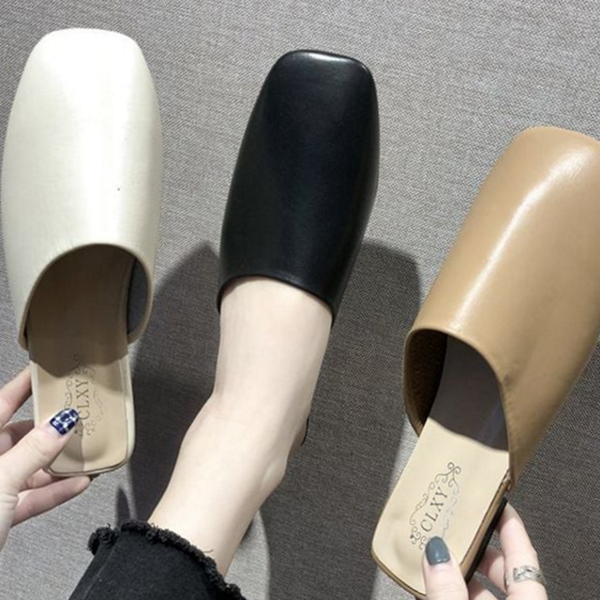 사각코 여성 뮬 슬리퍼 블로퍼 뮬 슬리퍼 단화 무지 - 메인 이미지