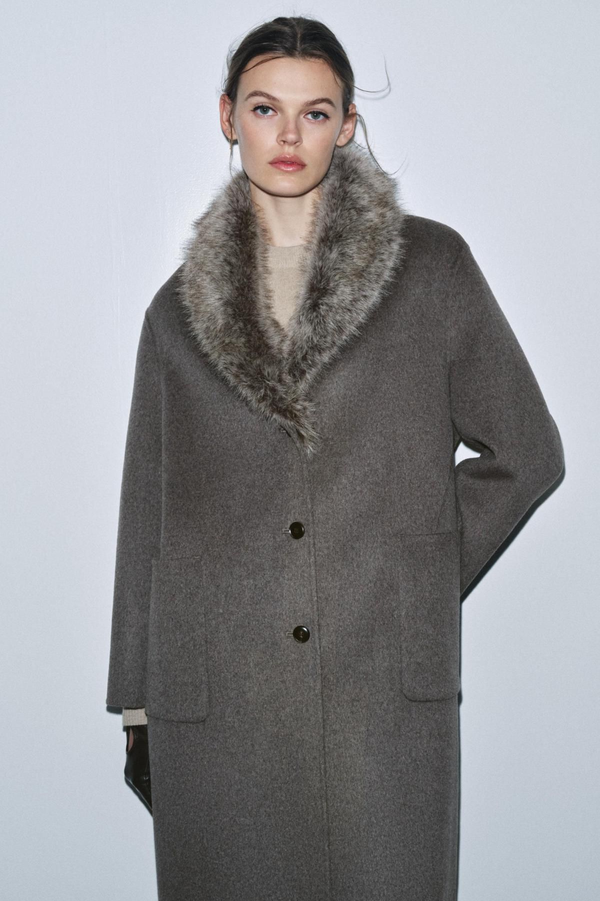 자라 프리미엄 울 혼방 퍼카라 롱 코트 7522/258 TAUPE GREY - 상세 이미지 3