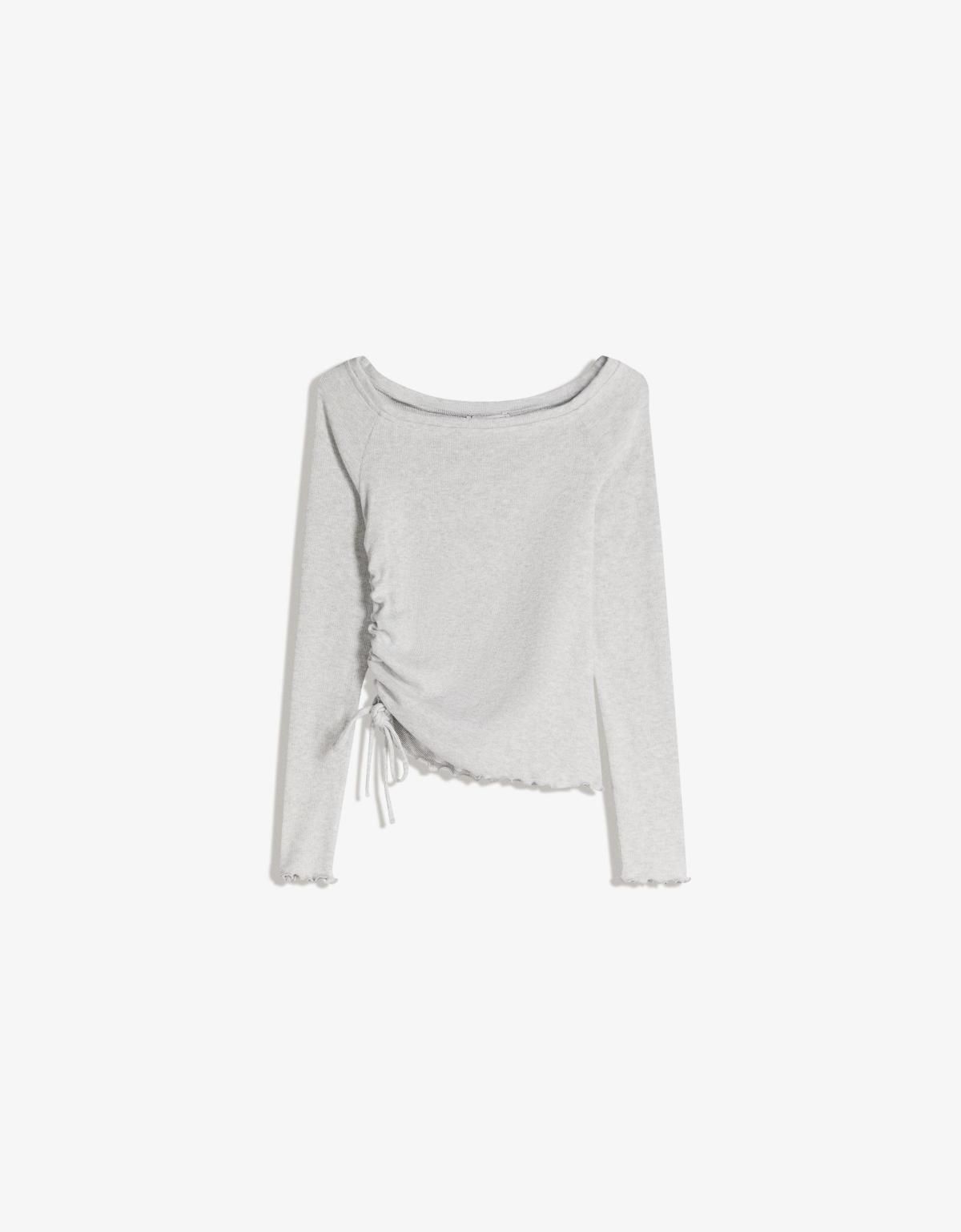 버쉬카 비대칭 셔링 긴팔 티셔츠 7845/173 GREY - 상세 이미지 3