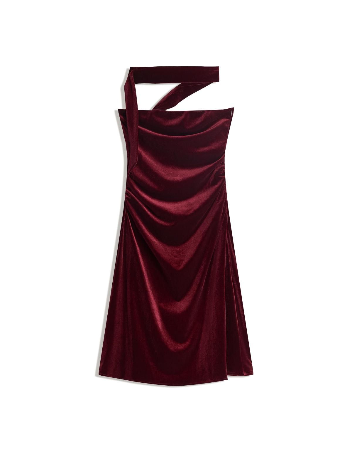 버쉬카 벨벳 스카프 미니 원피스 5762/692 BURGUNDY - 상세 이미지 3