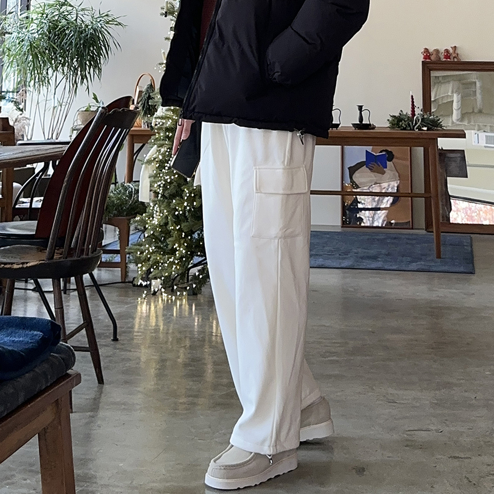 남자 기모바지 카고 와이드 밴딩 팬츠 남자 겨울바지 - 상품 이미지