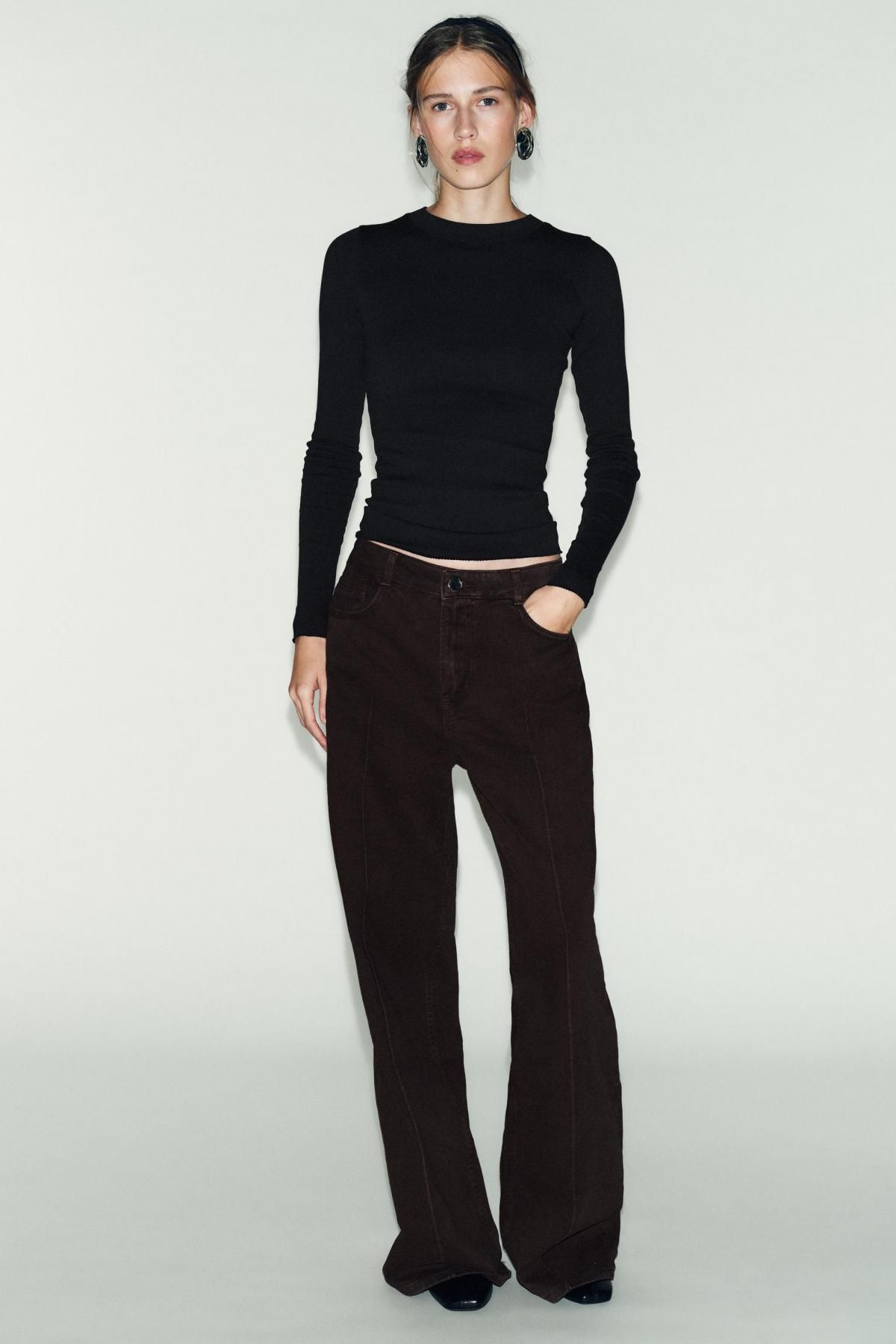 자라 베이직 슬림핏 골지 라운드넥 긴팔 티셔츠 4174/745 CHARCOAL GREY - 상세 이미지 2