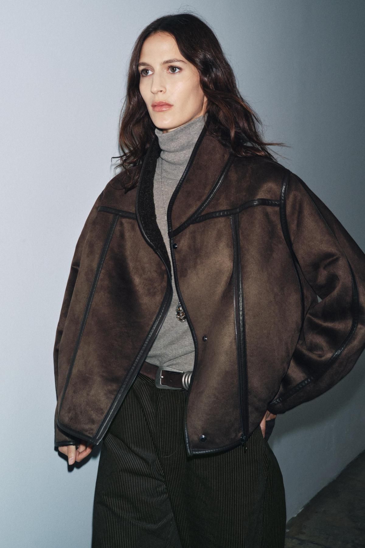 자라 테크니컬 무스탕 더블페이스 하이넥 자켓 3548/264 DARK BROWN - 상세 이미지 3