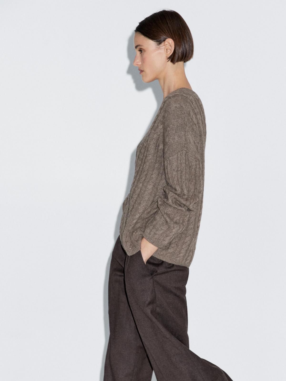 마시모두띠 브이넥 케이블 니트 울블렌드 브라운 스웨터 5697/592 MOLE BROWN - 상세 이미지 5