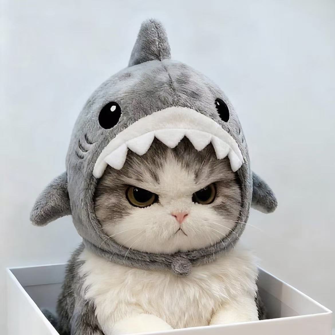 고양이 상어 헤드피스 귀여운 펫 모자 촬영 소품 인형 머리장식 샤크 헤드 커버 S 2.5kg이하 - 메인 이미지