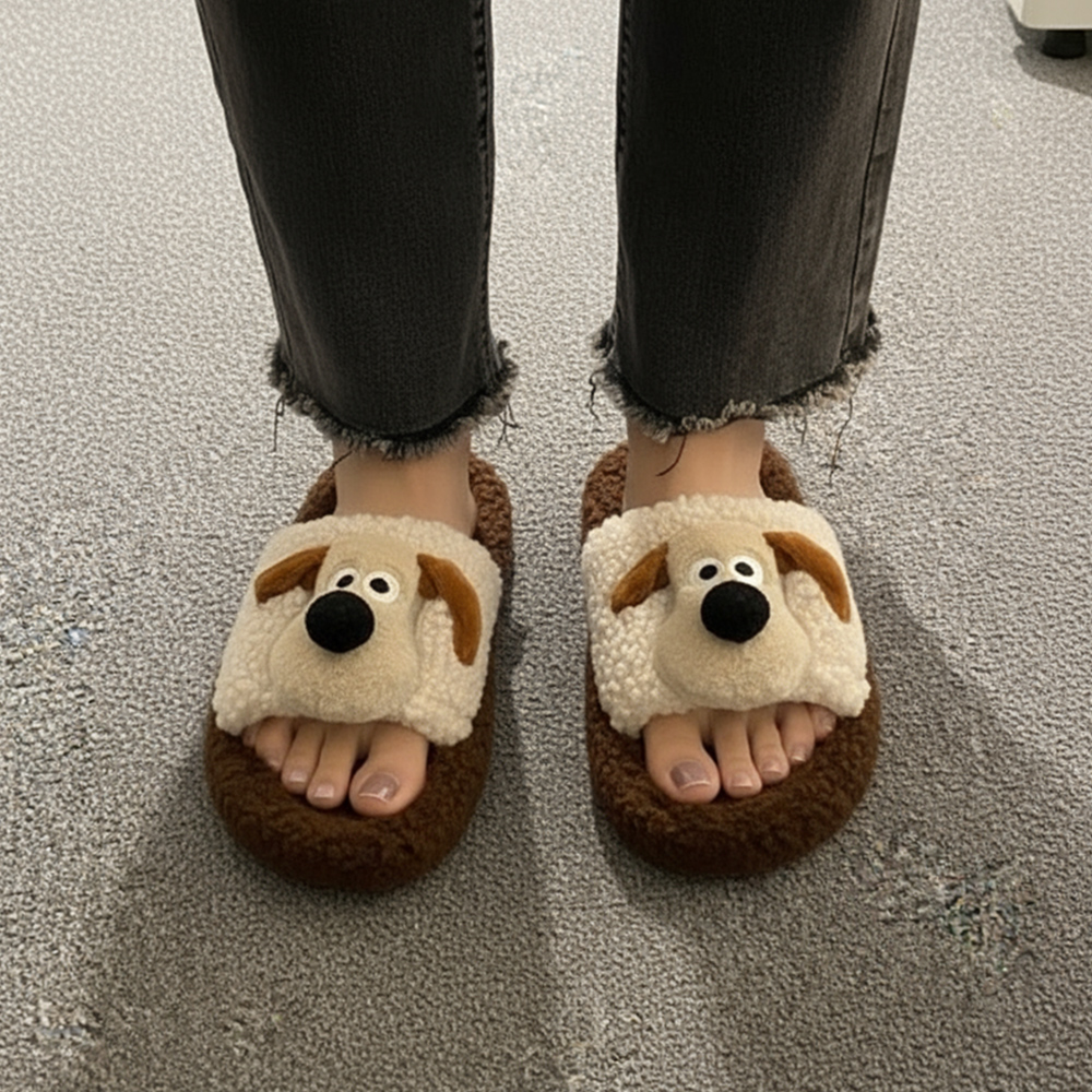 피카소 푹신 따뜻한 강아지 뽀글이 퍼 방한 슬리퍼 이미지 6