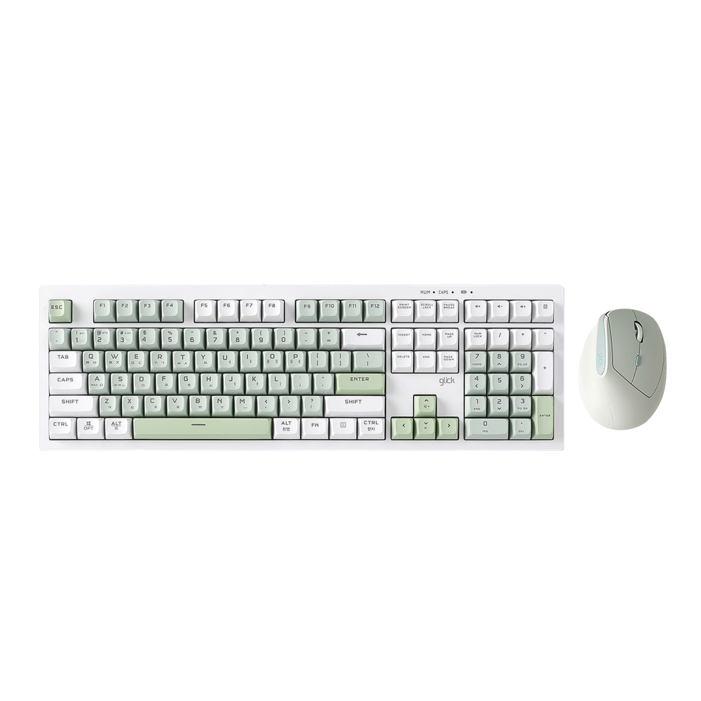 지클릭커 오피스프로 WMK600 사일런스 M RGB 무소음 무선 블루투스 108 키보드 마우스 세트 Greenwich RC2 - 상품 이미지