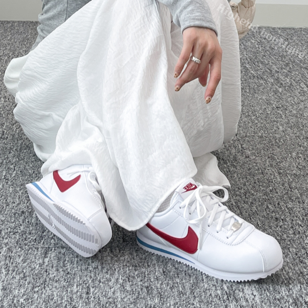 나이키 코르테즈 여성 가죽 단화 화이트 레드 블루, 235