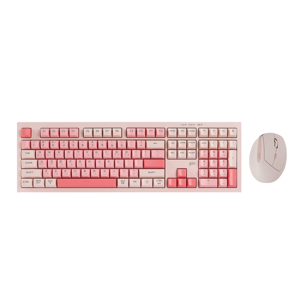 지클릭커 오피스프로 WMK600 사일런스 M RGB 무소음 무선 블루투스 108 키보드 마우스 세트 Pink RC2 - 상품 이미지