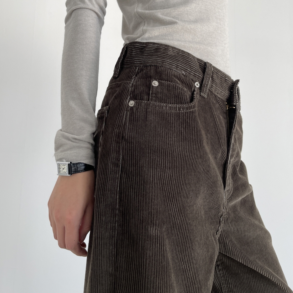 코듀로이팬츠 가을 겨울 여성 와이드팬츠 여자골덴바지 키큰여자 통바지 브라운 벨로미 - 상세 이미지 3