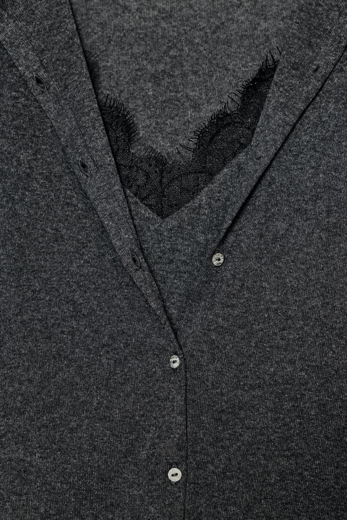자라 레이스 콤비 브이넥 크롭 재킷 세트 5644/929 CHARCOAL - 상세 이미지 5