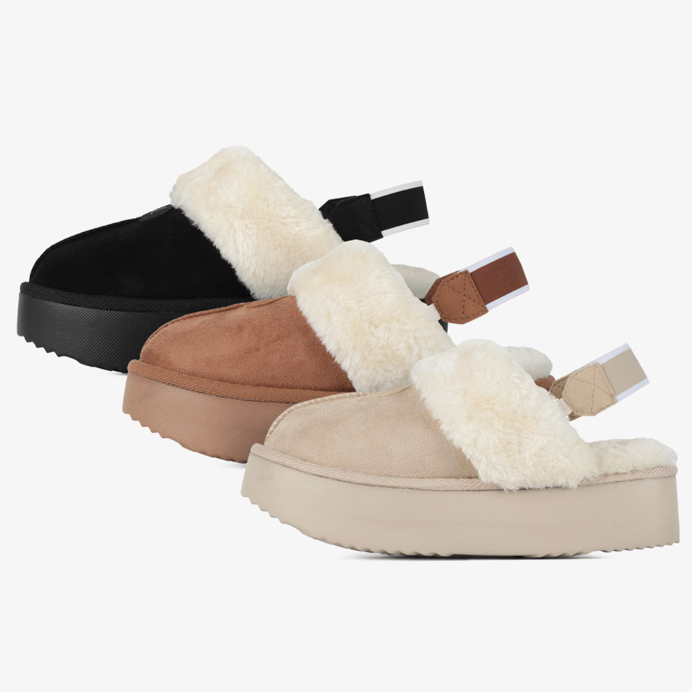 벨유 키높이 통굽 겨울 방한 털 슬리퍼