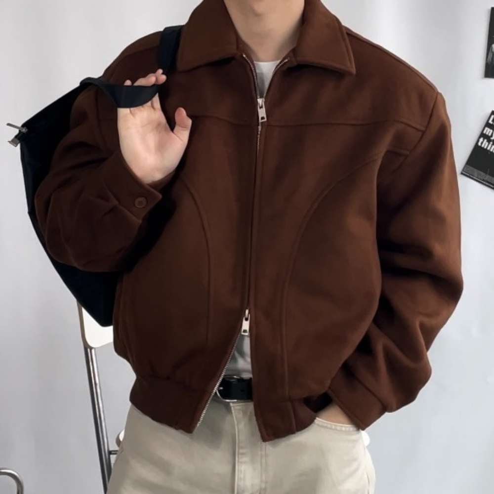 남자 울 자켓 겨울 블루종 크롭 자켓 모직 헌팅 머슬핏 - 상세 이미지 2