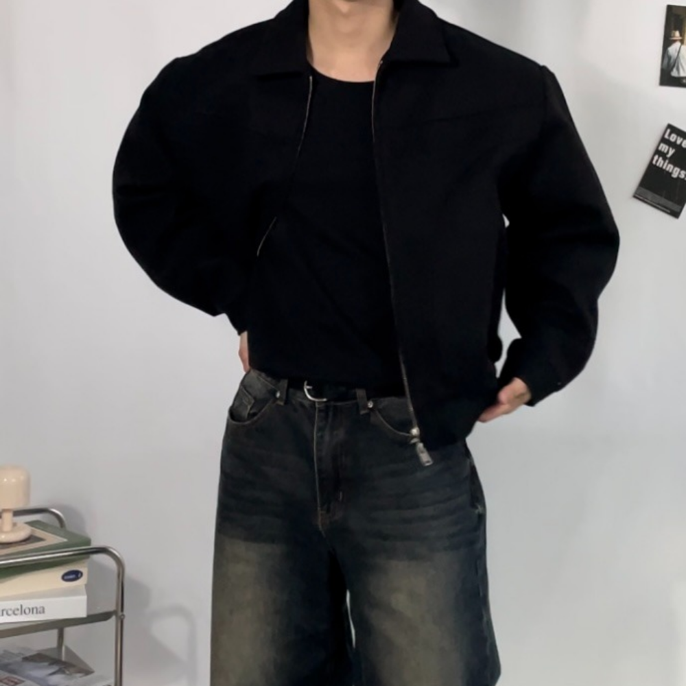 남자 울 자켓 겨울 블루종 크롭 자켓 모직 헌팅 머슬핏 - 상세 이미지 4