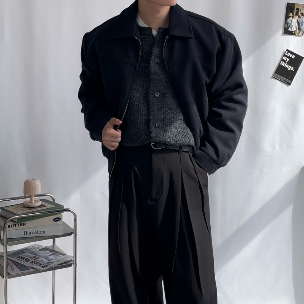 남자 울 자켓 겨울 블루종 크롭 자켓 모직 헌팅 머슬핏 이미지 7
