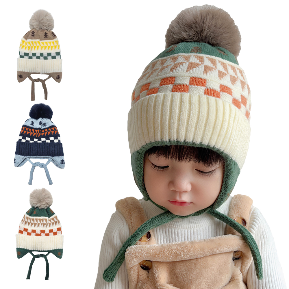 아동 키즈 유아 어린이 초등 학생 여아 남아 주니어 아이 겨울 니트 방울 귀달이 털 모자 - 상품 이미지