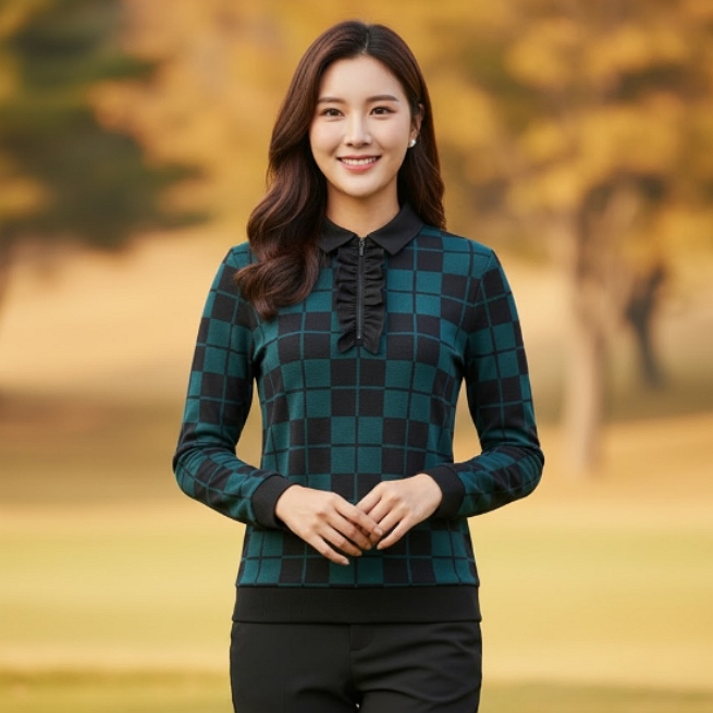 볼빅 여성 가을 체크패턴 골프웨어 골프 카라티셔츠 - 메인 이미지