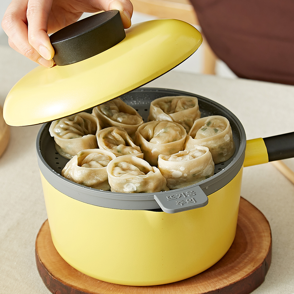 네오플램 인덕션 냄비겸용 찜기 편수냄비 18cm, 옐로우 - 상세 이미지 5