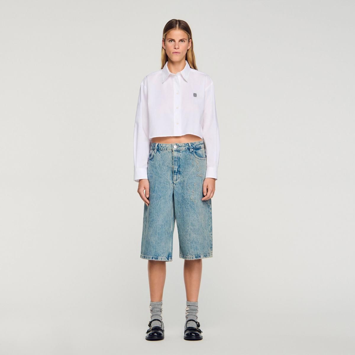 산드로 워시드룩 데님 버뮤다 쇼츠 SFPSH00552_4785 JEANSBLAU - 상세 이미지 3