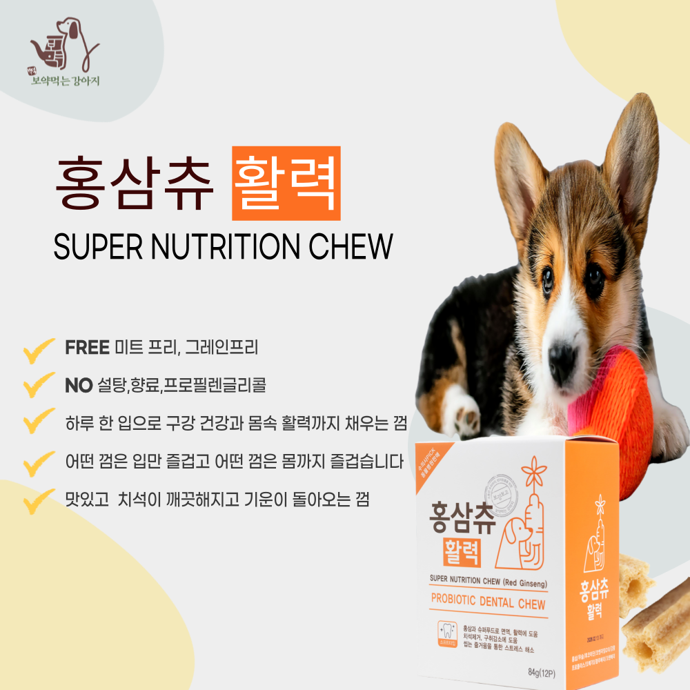 보약먹는 강아지 가수분해껌 치석제거 강아지 양치간식 부드러운 덴탈껌 홍삼츄 1 - 상세 이미지 4