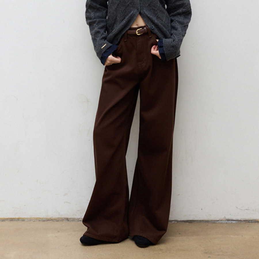 소프트울 코튼 와이드 팬츠 (BROWN, 3 SIZE) - 메인 이미지