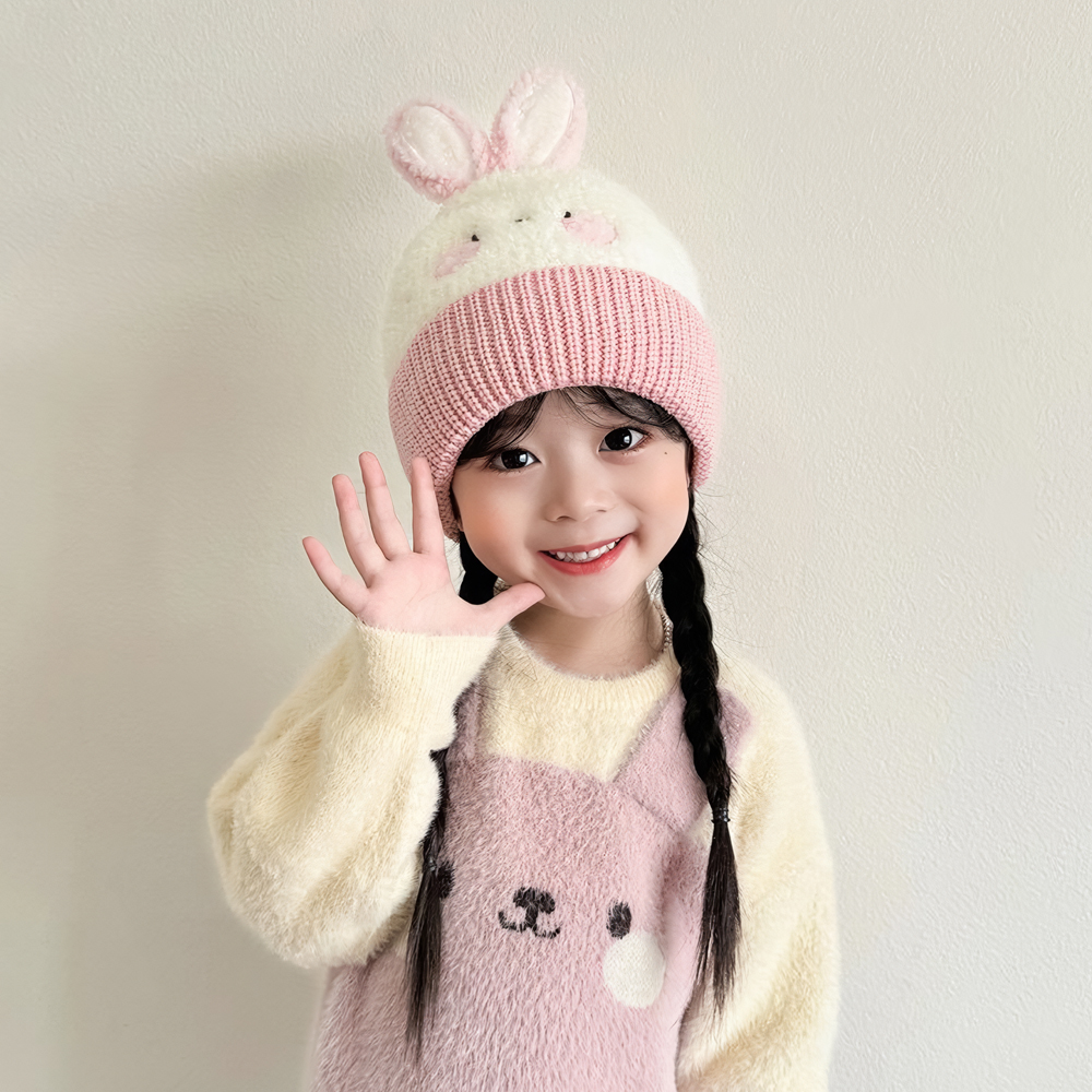 유아 아동 키즈 남아 여아 어린이 초등 학생 아이 겨울 방한 비니 털 토끼 동물 모자 - 상세 이미지 2
