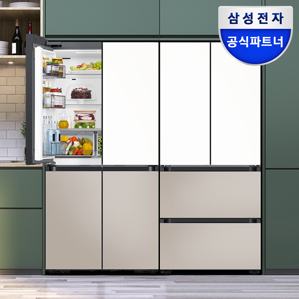 삼성 비스포크 키친핏 냉장고 김치냉장고 세트 양문형 63R2ZG+M2ZG 화이트 베이지 - 메인 이미지