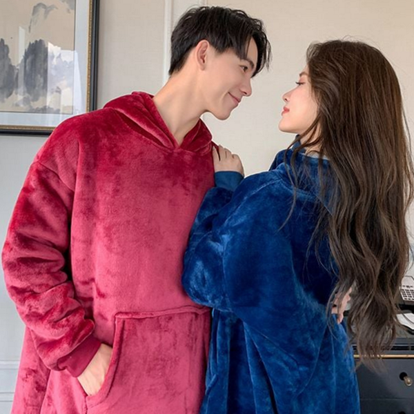 후드 극세사 입는담 담요 커플 겨울 입는담 담요 수면 여성 - 메인 이미지