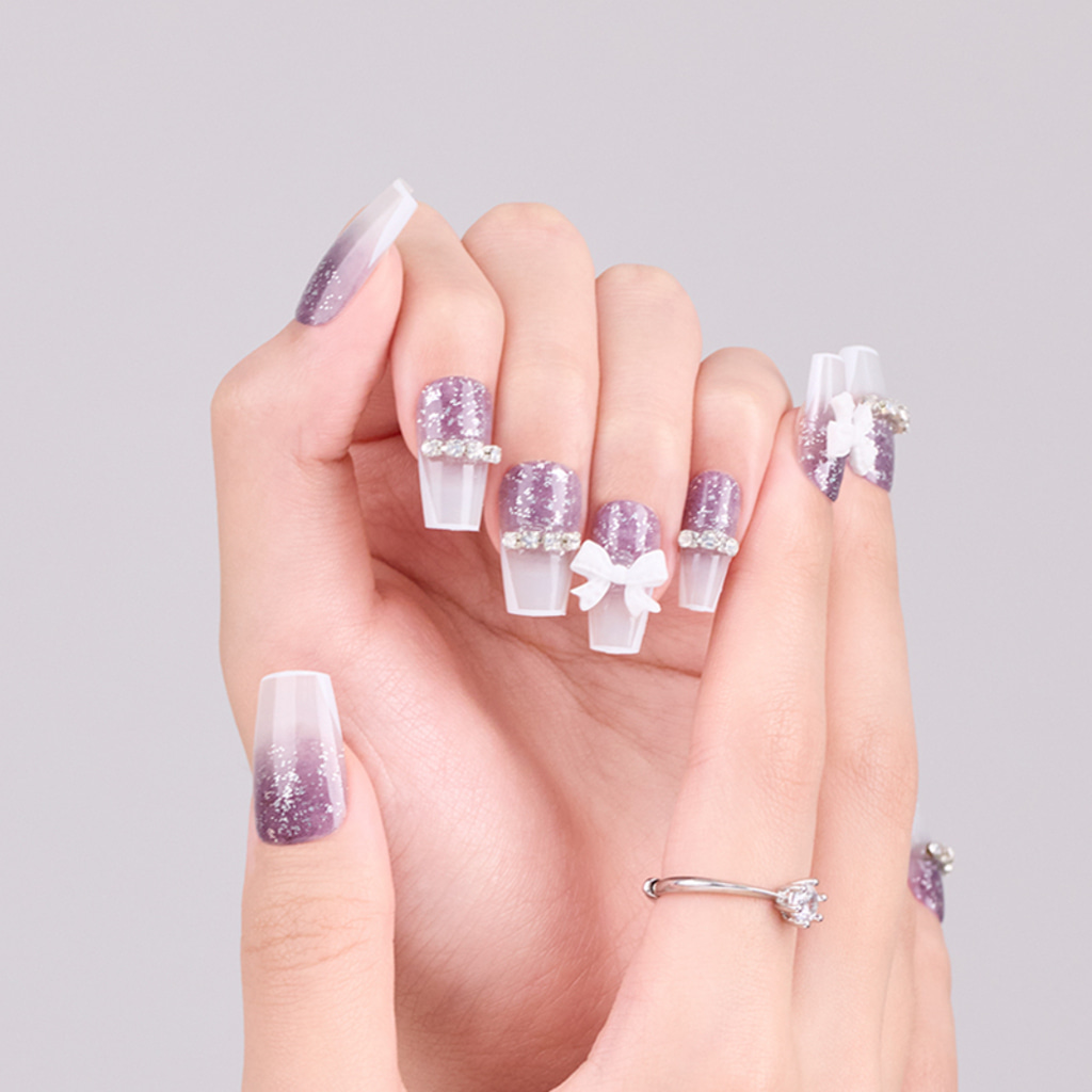 No.071 롱 스퀘어 퍼플 글리터 네일팁 - 상세 이미지 3