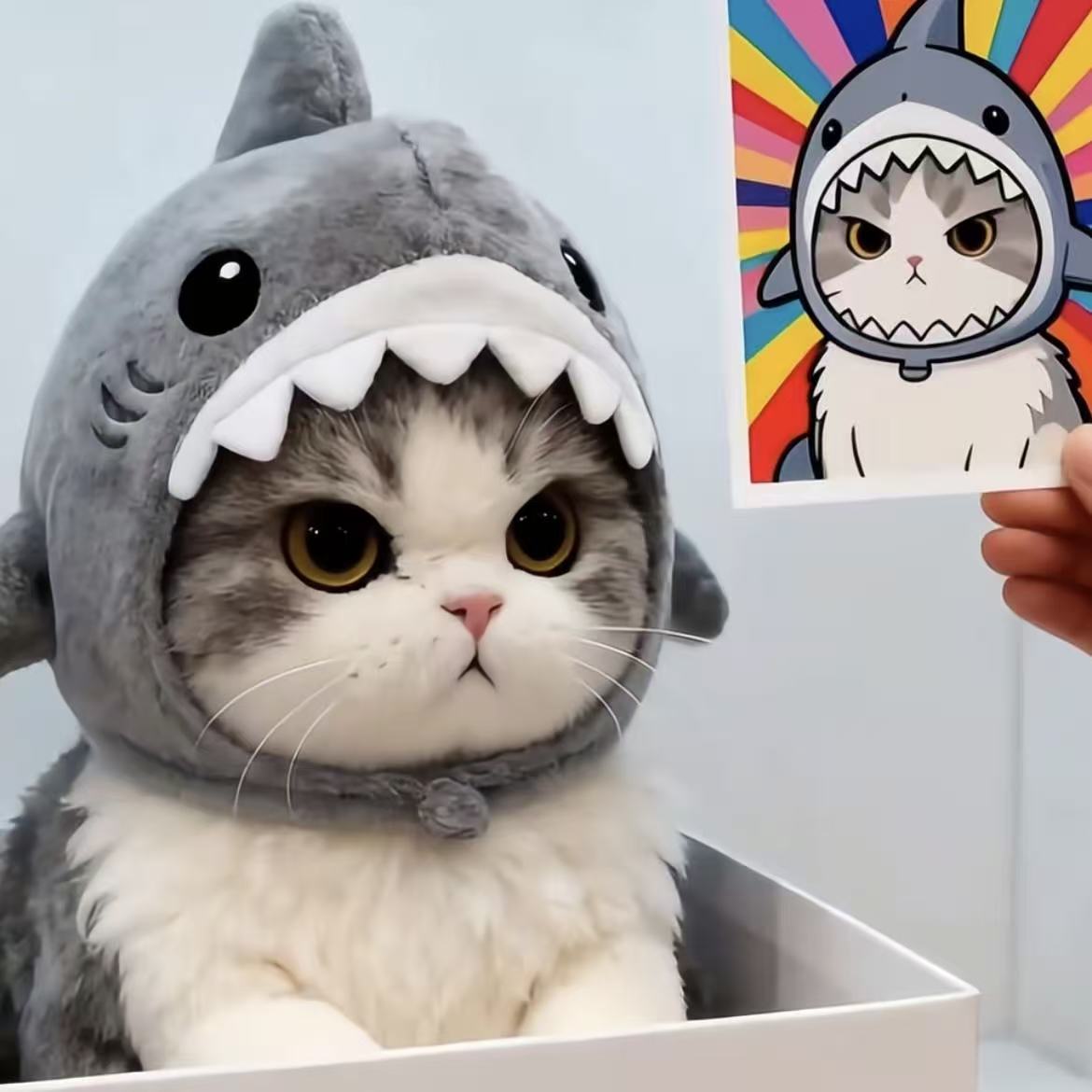 고양이 상어 헤드피스 귀여운 펫 모자 촬영 소품 인형 머리장식 샤크 헤드 커버 S 2.5kg이하 - 상세 이미지 5
