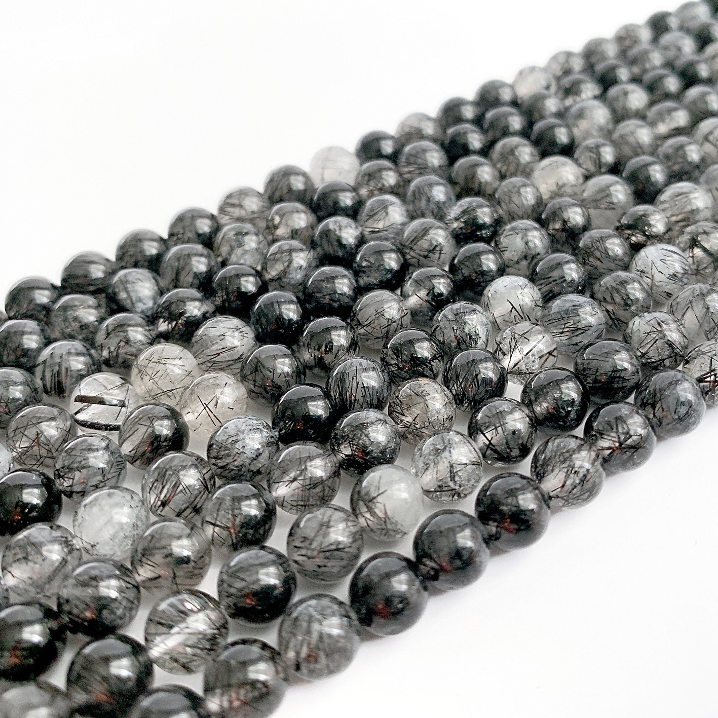 에이플로 AAA 라운드 흑침수정 블랙 침수정 천연 원석 재료 6mm, 반줄 이미지 2