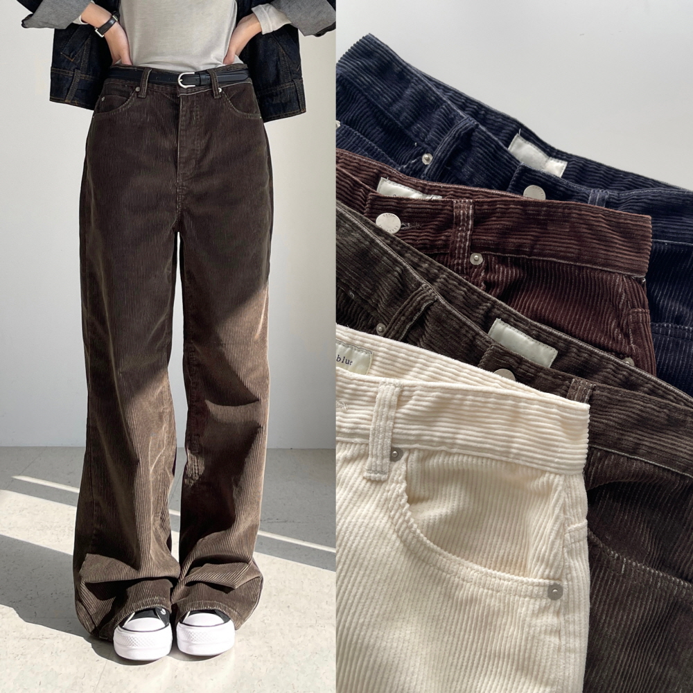 코듀로이팬츠 가을 겨울 여성 와이드팬츠 여자골덴바지 키큰여자 통바지 브라운 벨로미 - 상품 이미지