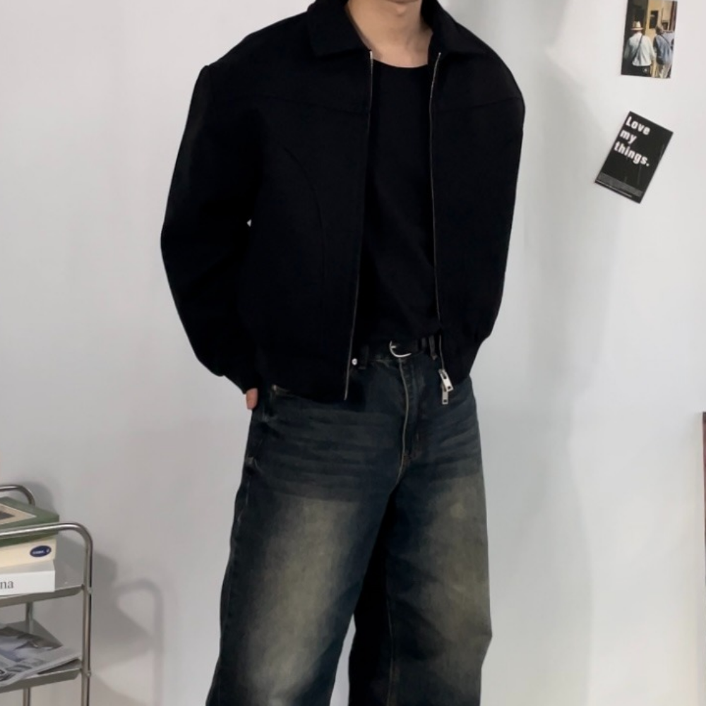 남자 울 자켓 겨울 블루종 크롭 자켓 모직 헌팅 머슬핏 - 상세 이미지 3