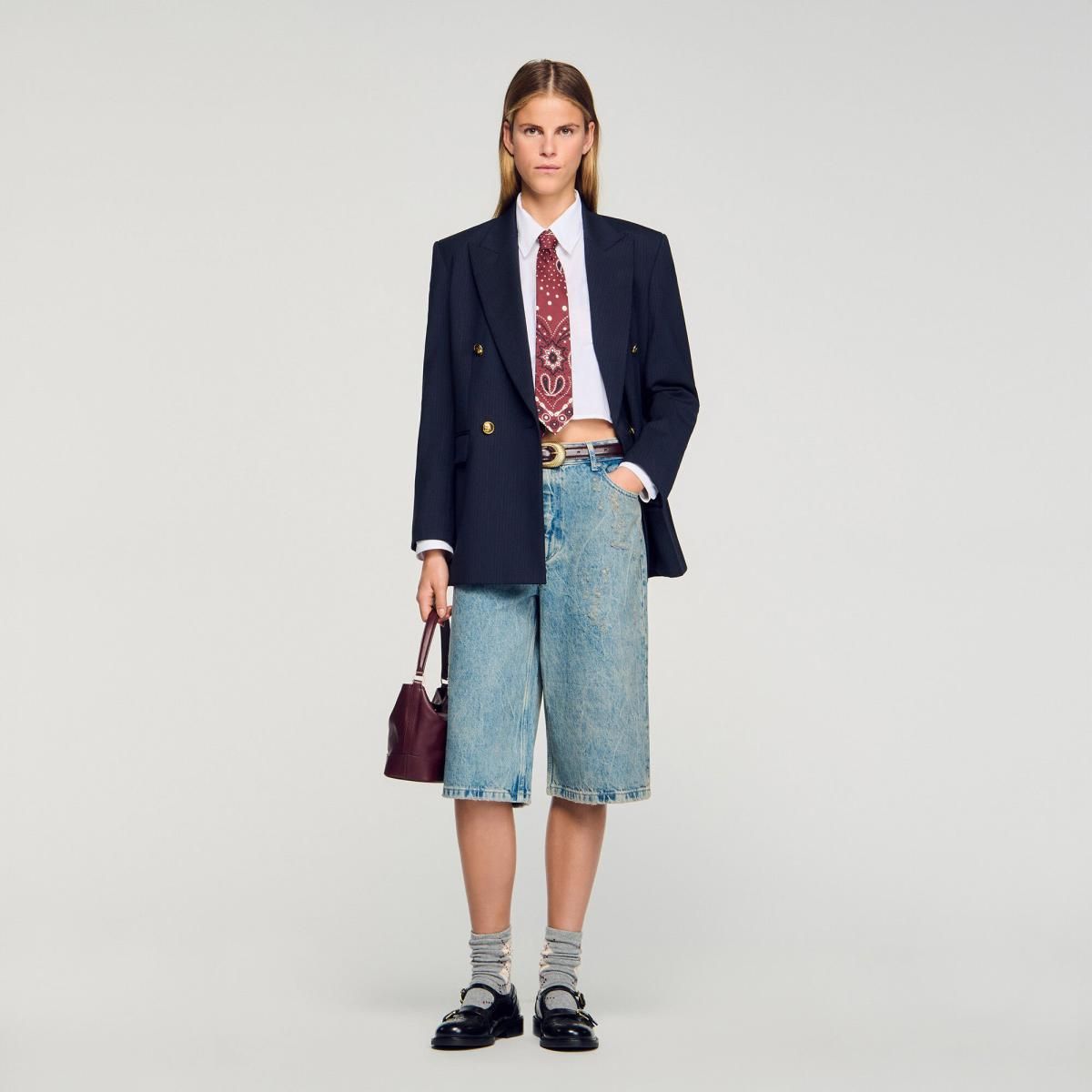 산드로 워시드룩 데님 버뮤다 쇼츠 SFPSH00552_4785 JEANSBLAU - 상세 이미지 2