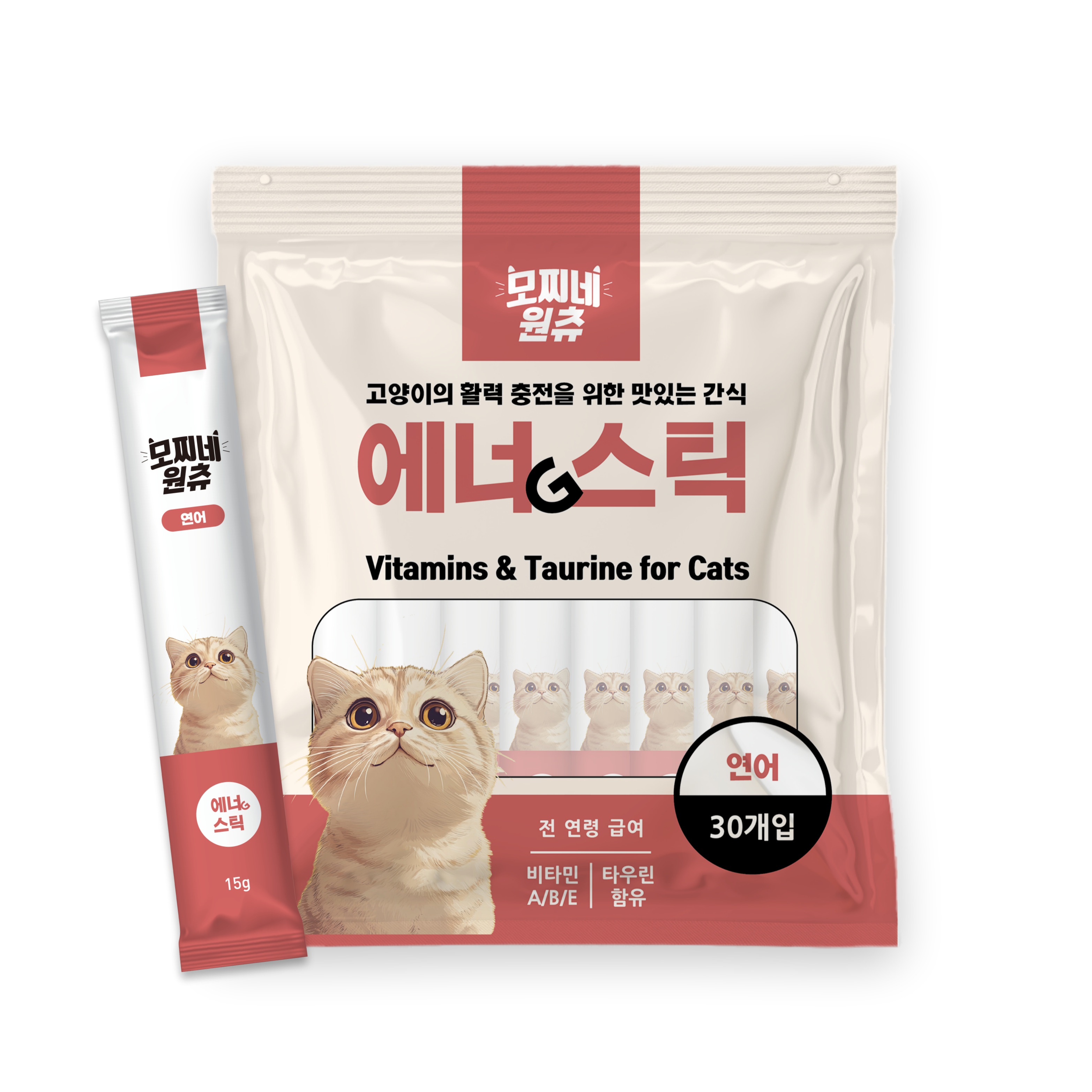 모찌네 원츄 에너G스틱 짜먹는 고양이 간식 연어, 15g, 30개 - 상품 이미지