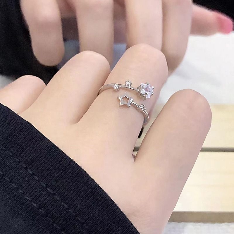 별빛 별자리 우주 반지 링 애끼반지 새끼반지 오픈 링 사이즈 조절 반지 심플 디자인 큐빅 반지 악세사리  우정반지 - 상세 이미지 2