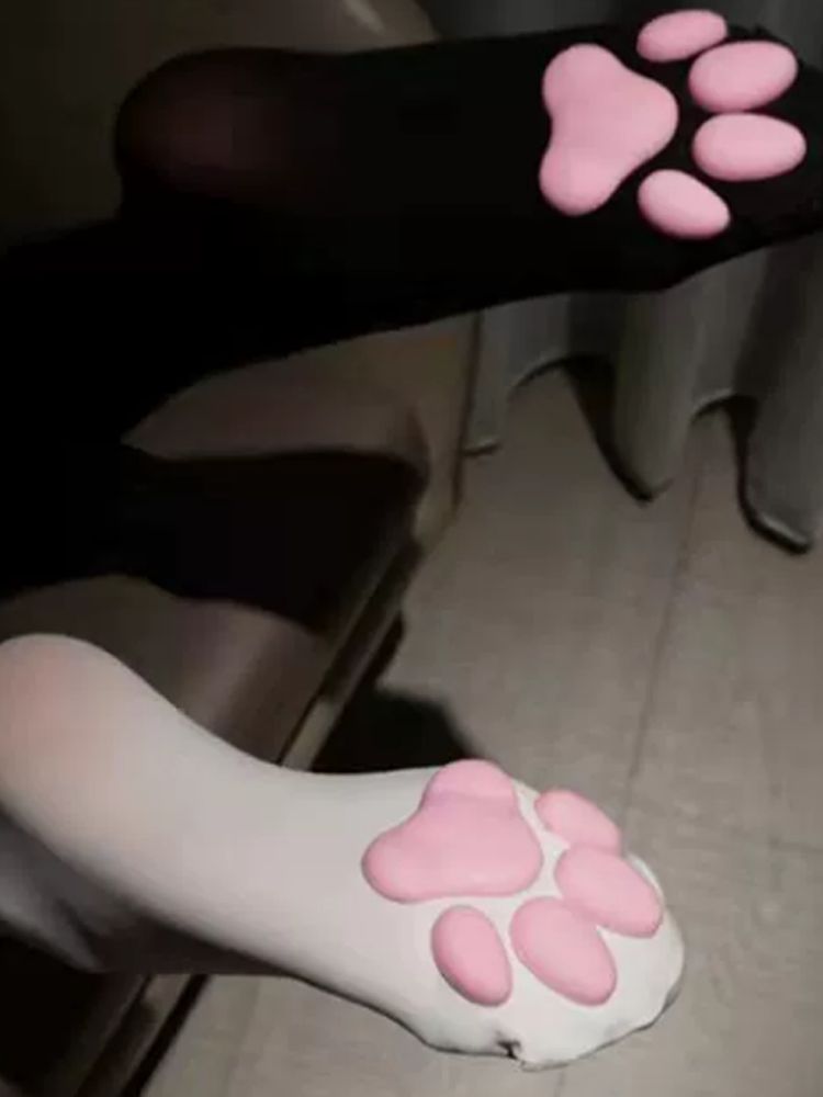 고양이 발바닥 패드 스타킹 일본풍 3D 양말 팬티스타킹 검정 실크 무릎 슬림 미끄럼 방지 - 상세 이미지 3