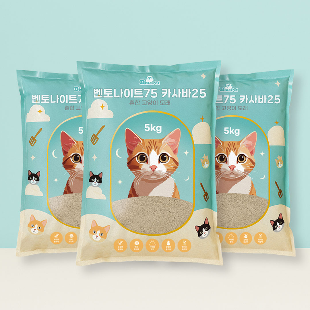블루펫 벤토나이트75 카사바25 혼합 고양이모래 15kg, 1개