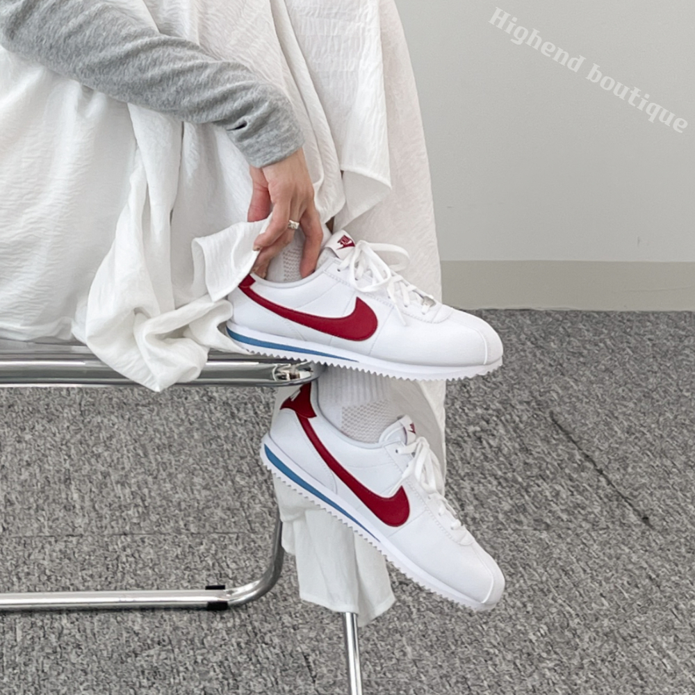 나이키 코르테즈 여성 가죽 단화 화이트 레드 블루, 235