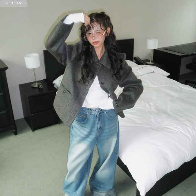 룩스 카라넥 오버핏 울 핸드메이드 자켓 3col 가을 겨울 숏코트 포켓 페미닌 제이플로우