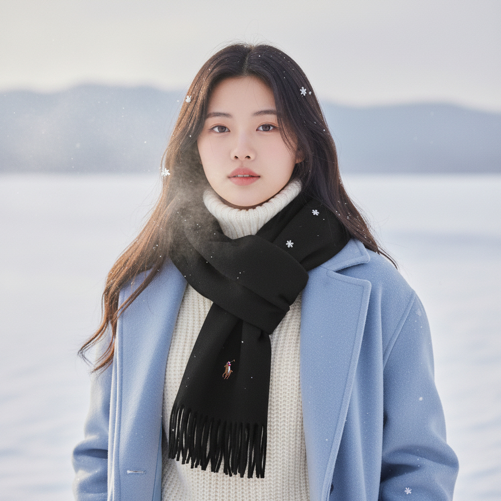 폴로 랄프로렌 남녀공용 목도리 스카프 머플러 PC1047-001 블랙 미국판 - 상품 이미지