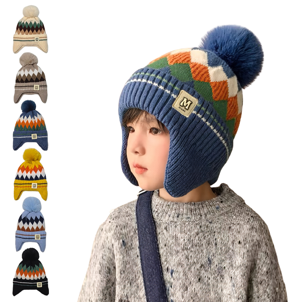 유아 아동 키즈 남아 여아 토들러 아이 베이비 겨울 방한 니트 털 방울 귀달이 모자 - 상품 이미지