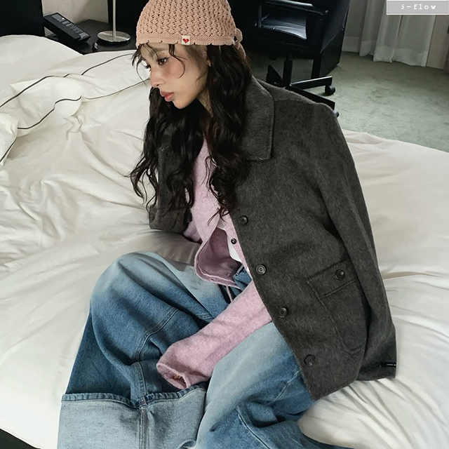 룩스 카라넥 오버핏 울 핸드메이드 자켓 3col 가을 겨울 숏코트 포켓 페미닌 제이플로우