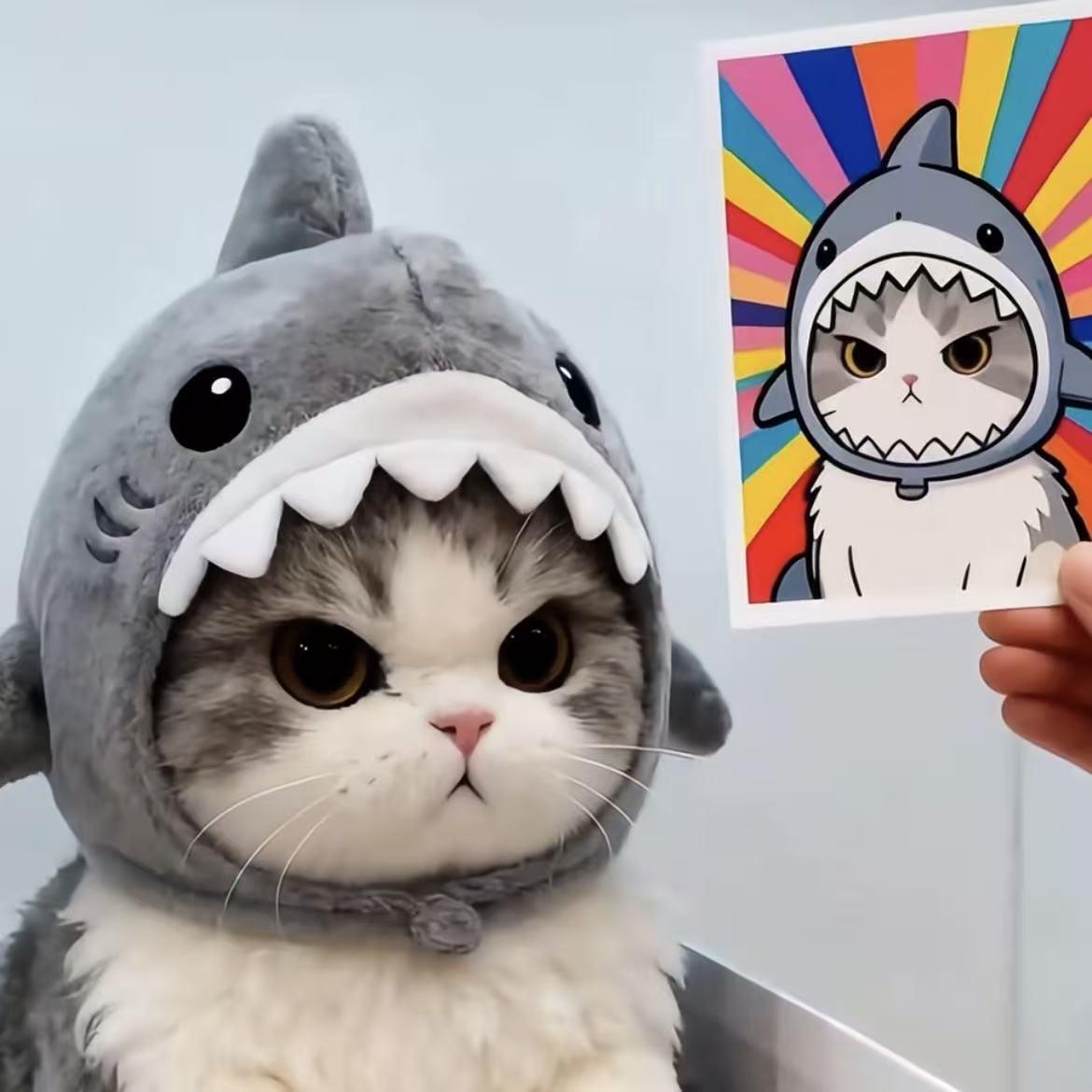 고양이 상어 헤드피스 귀여운 펫 모자 촬영 소품 인형 머리장식 샤크 헤드 커버 S 2.5kg이하 - 상세 이미지 4